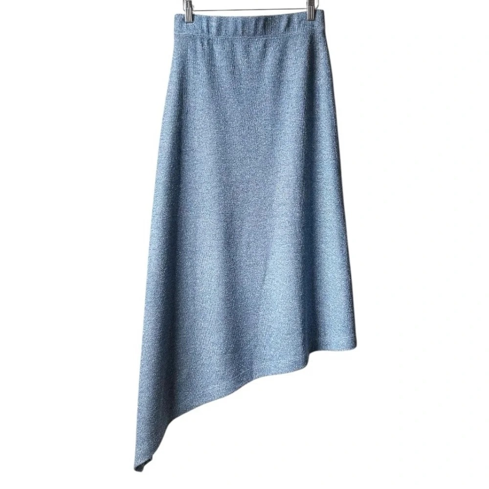 Hunter Bell New York Adrianna Blue Metallic Asymmetrical Midi Skirt Size Small